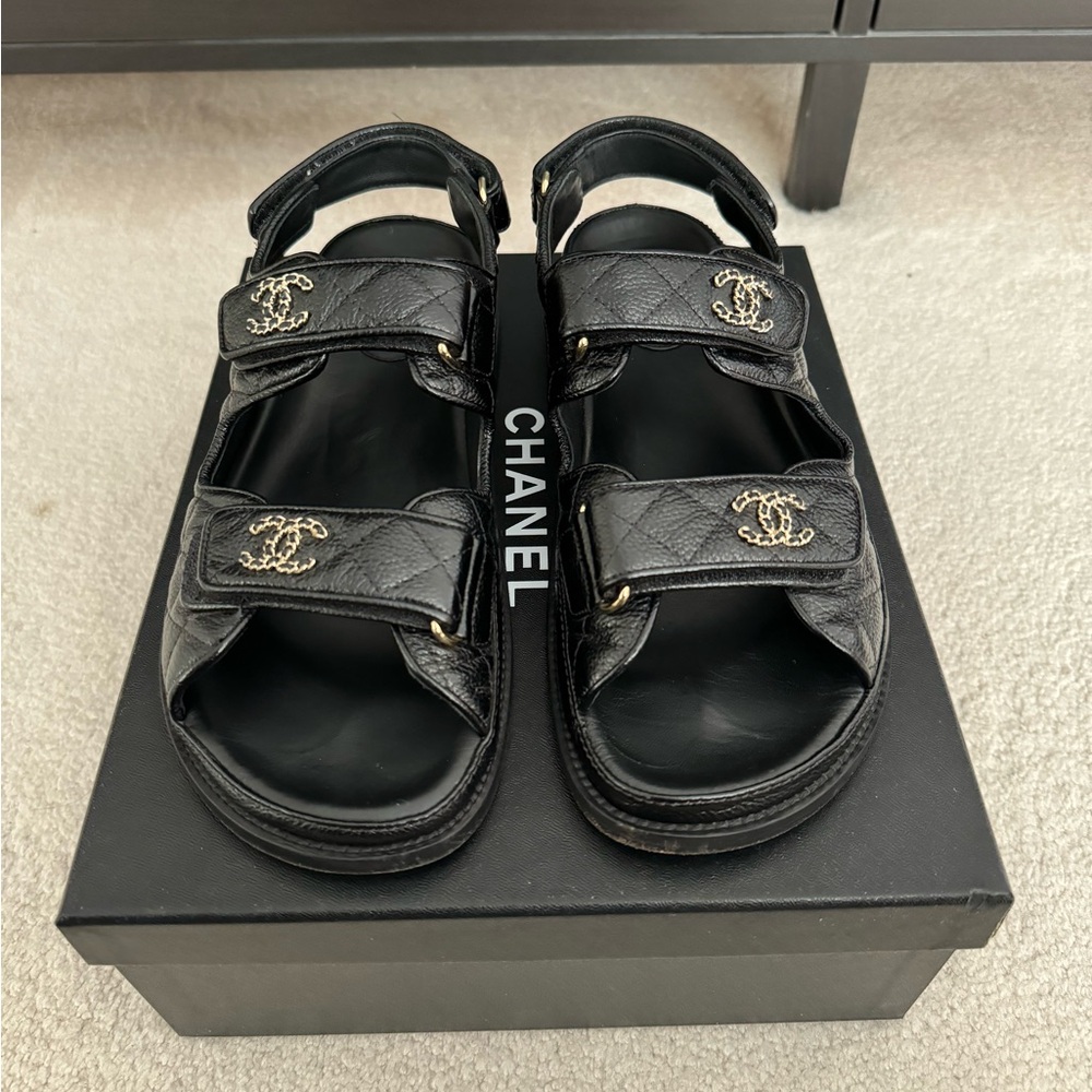 Chanel Black Quilted Sandals